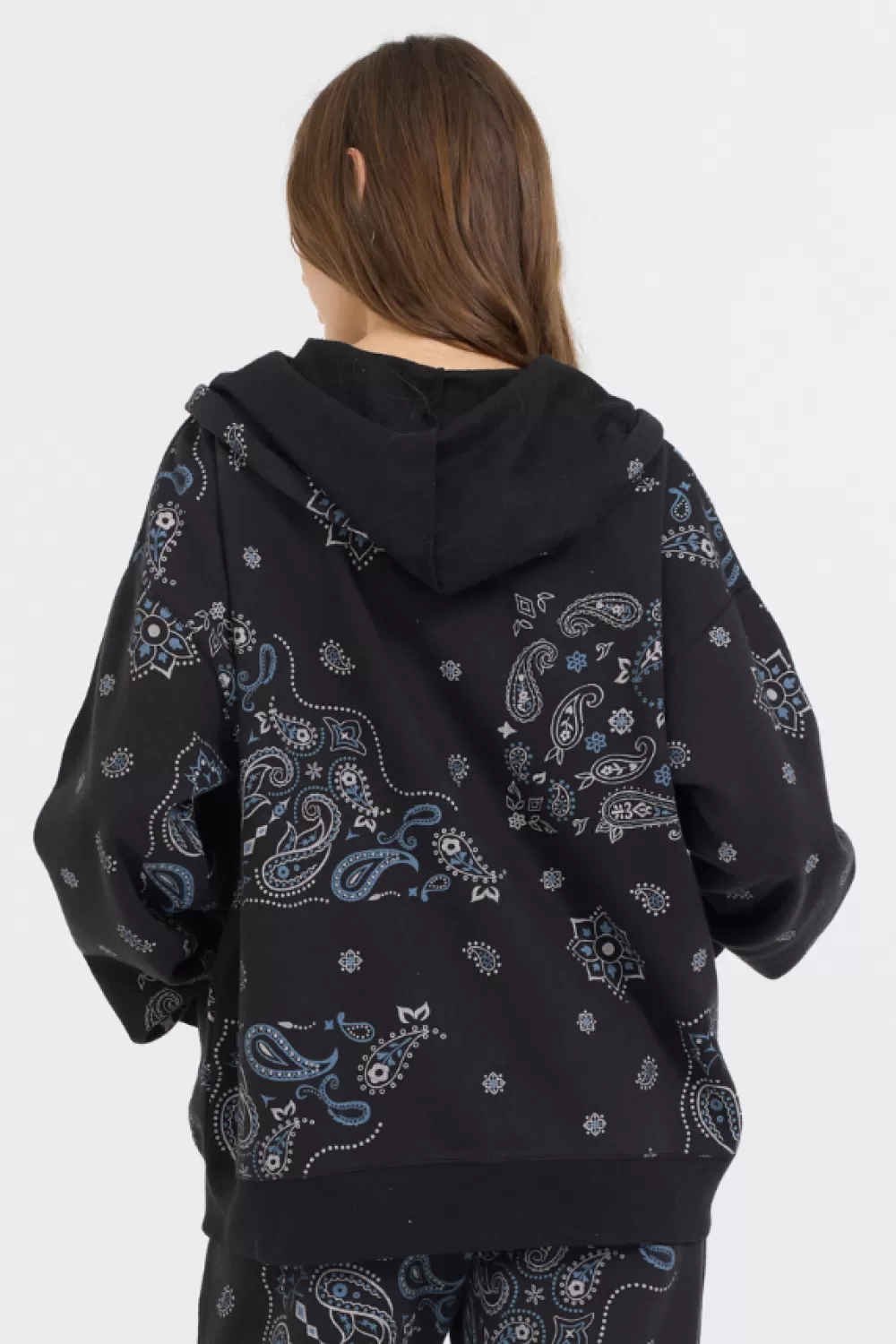 Vintage Havana Black Bandana Printed Fleece Oversized Zip Up