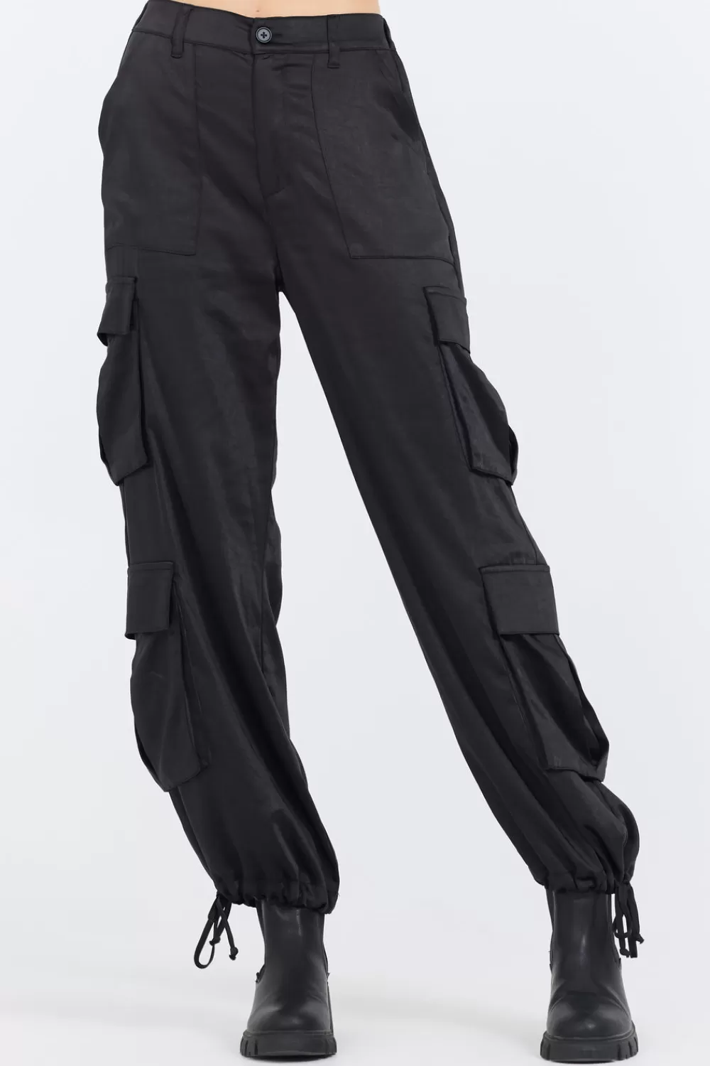 Vintage Havana Black Heavy Satin Cargo Pants