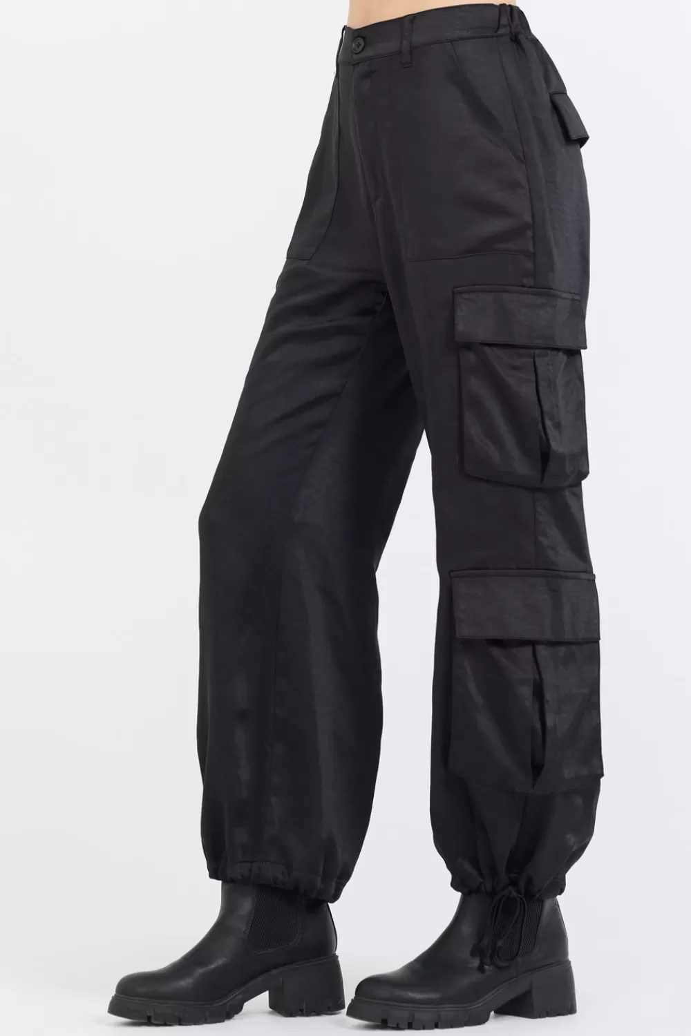 Vintage Havana Black Heavy Satin Cargo Pants