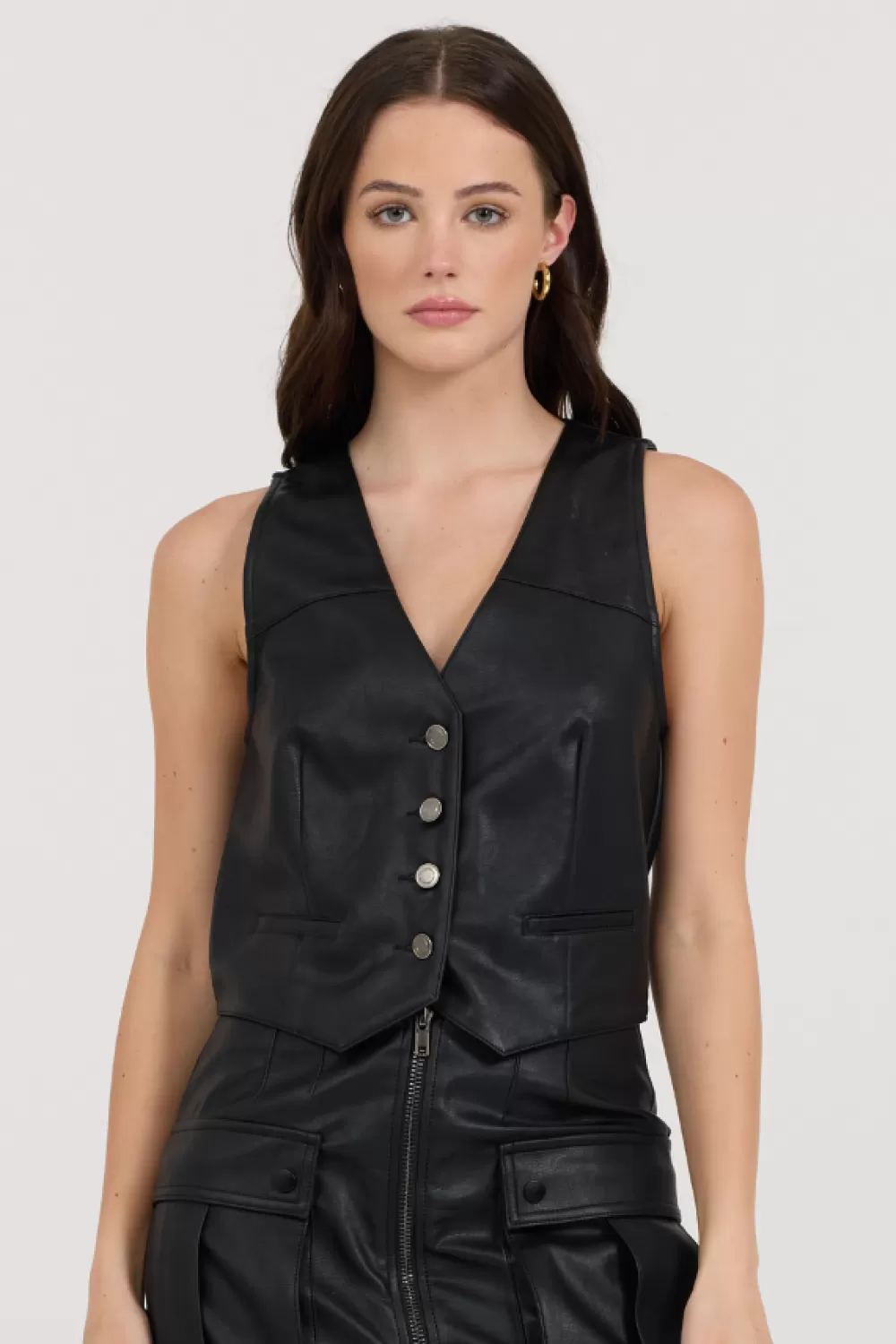 Vintage Havana Black Leather Button Front Vest