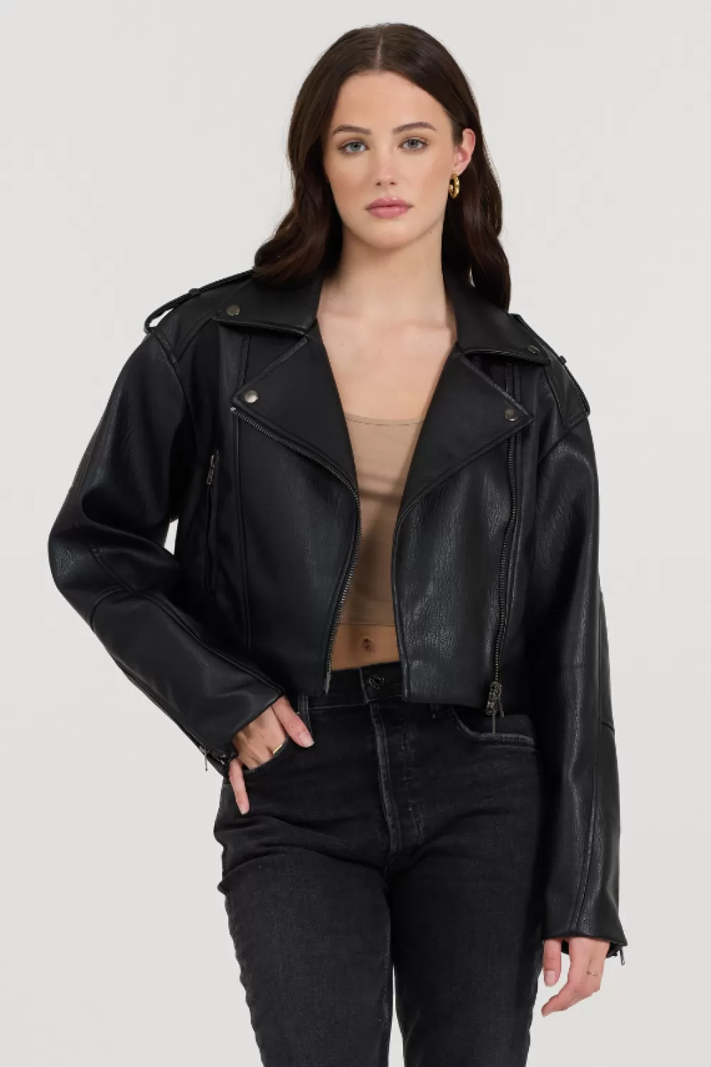 Vintage Havana Black Leather Moto Jacket