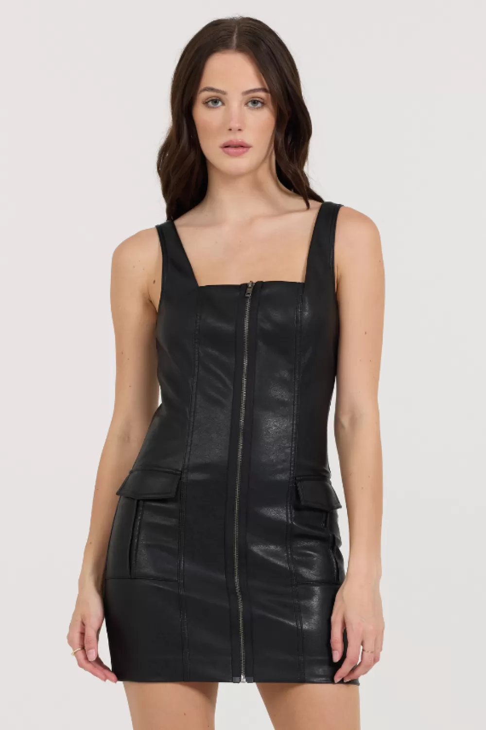 Vintage Havana Black Leather Zip Front Dress