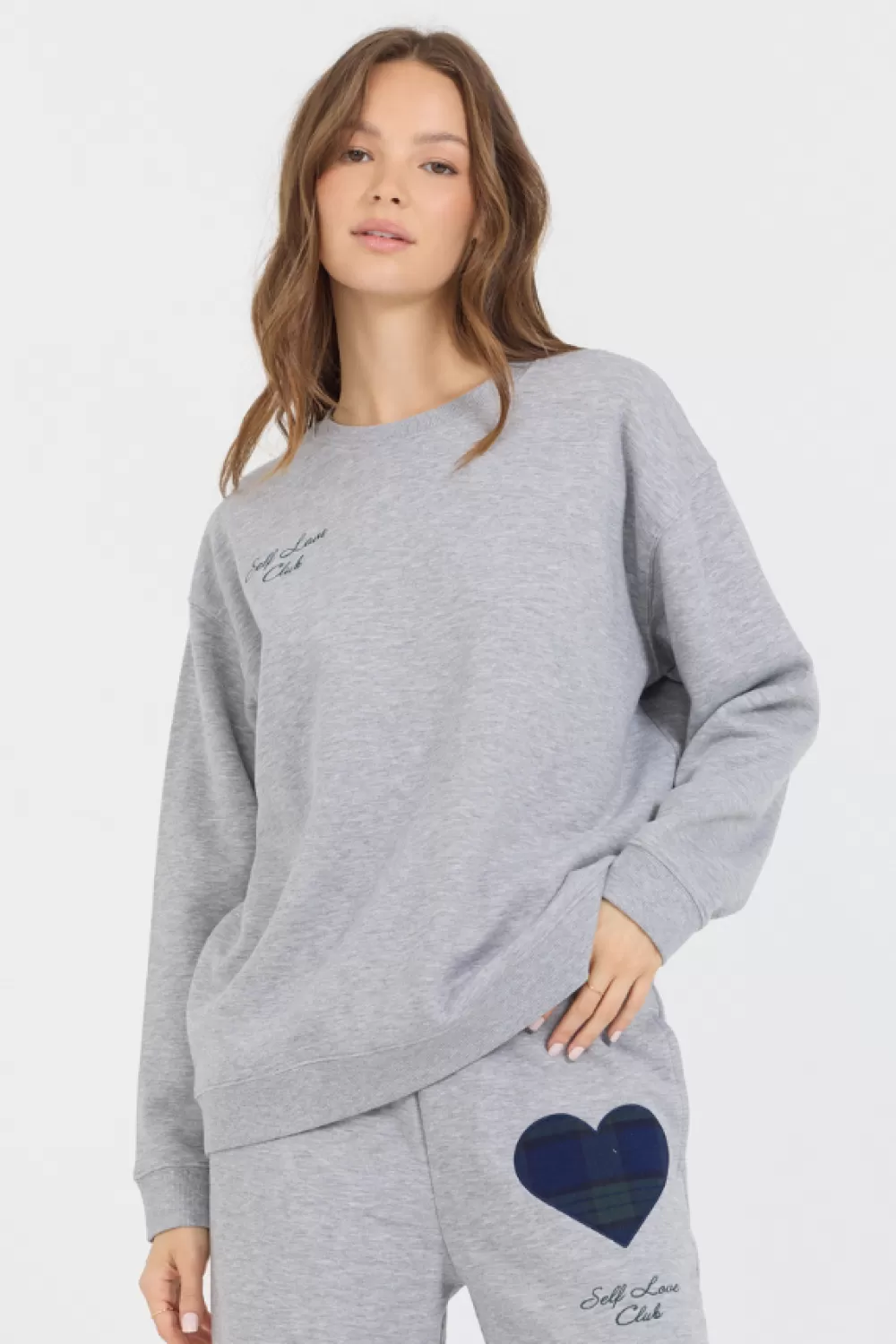 Vintage Havana Heather Grey Essential Fleece Crew W/ Self Love Club Crewneck
