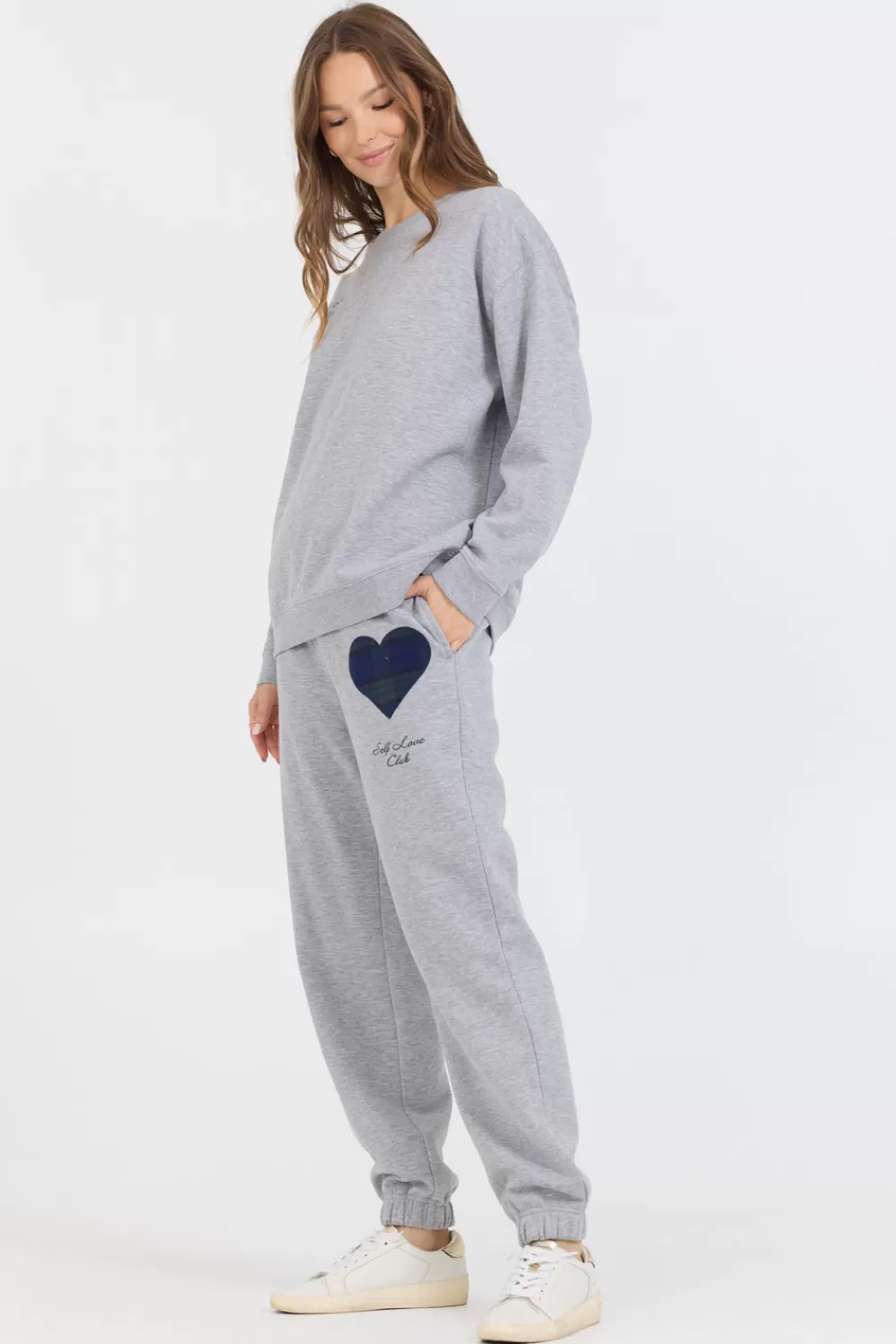 Vintage Havana Heather Grey Essential Fleece Crew W/ Self Love Club Crewneck