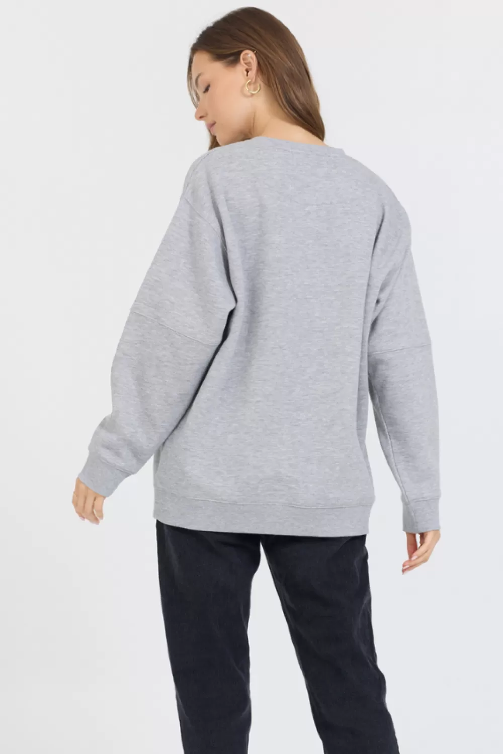 Vintage Havana Heather Grey W/ Black Garment Dye Fleece Crew W/ Glitter Print