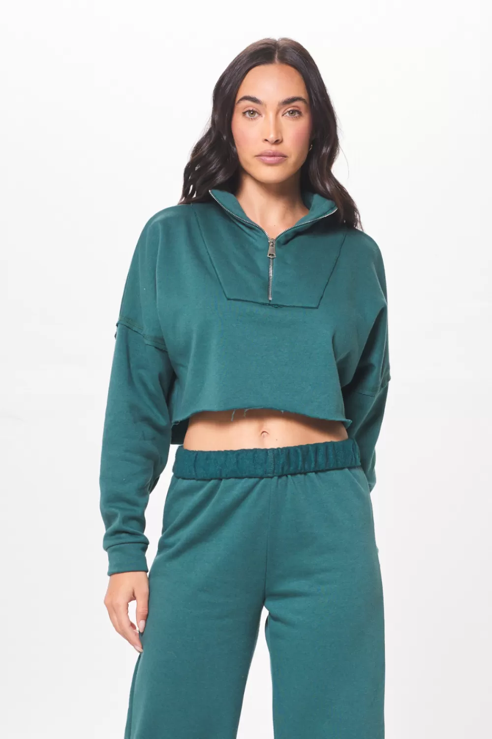 Vintage Havana Hunter Green Fleece Quarter Zip W/ Raw Edge