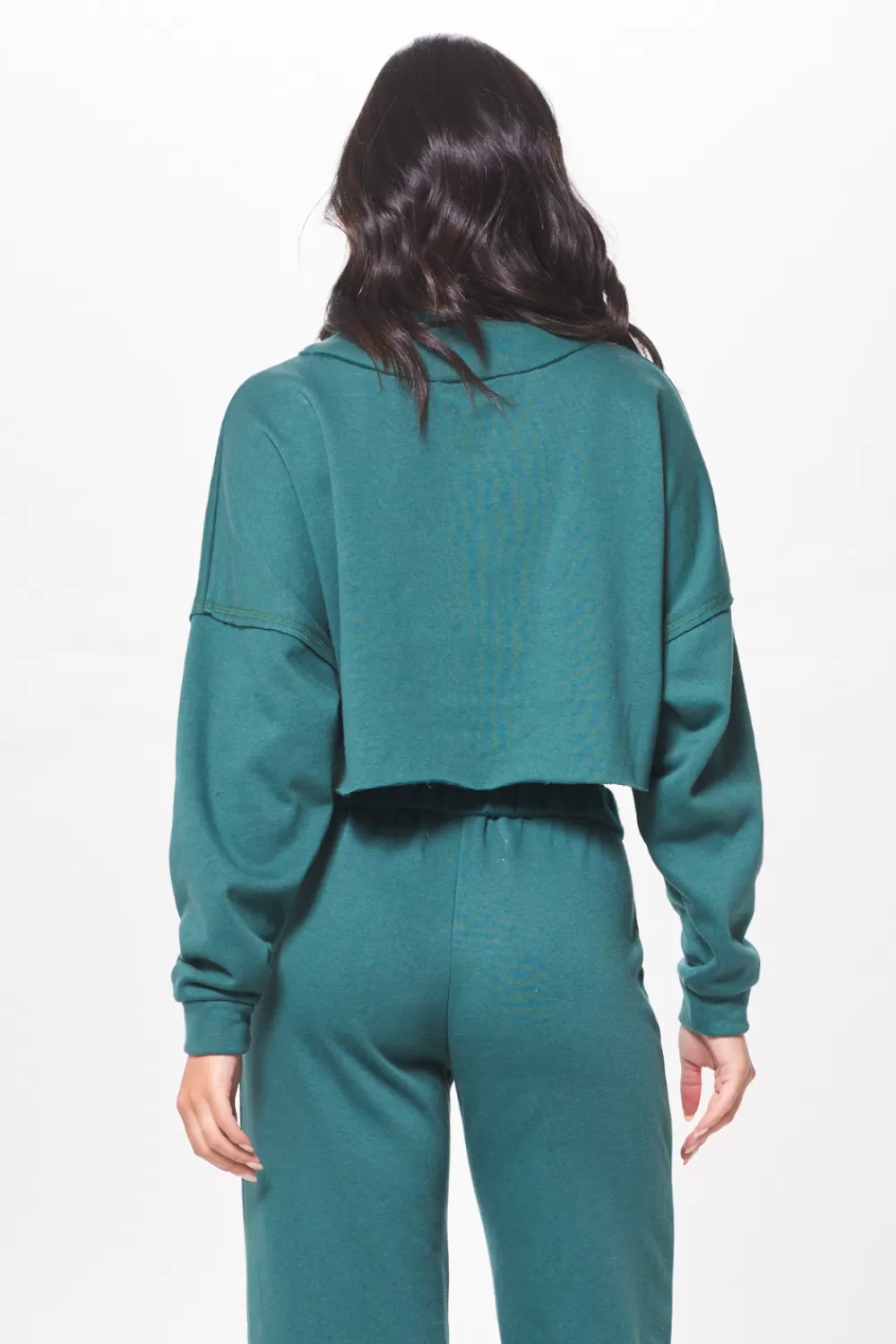 Vintage Havana Hunter Green Fleece Quarter Zip W/ Raw Edge