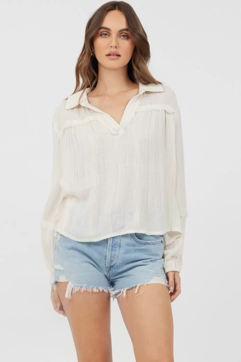 Vintage Havana Ivory Multi Texture Polo Blouse