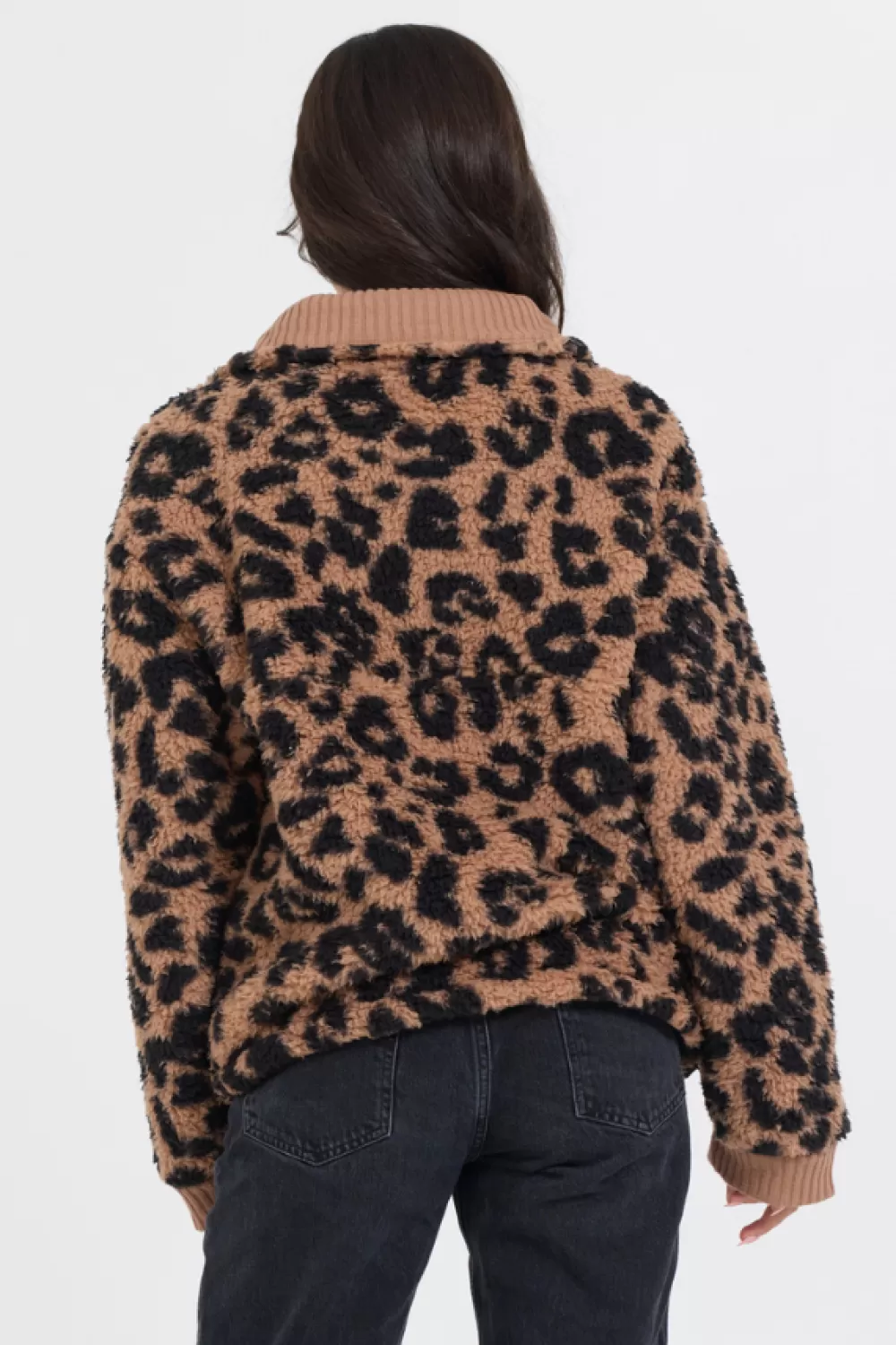 Vintage Havana Leopard Print Sherpa Quarter Zip