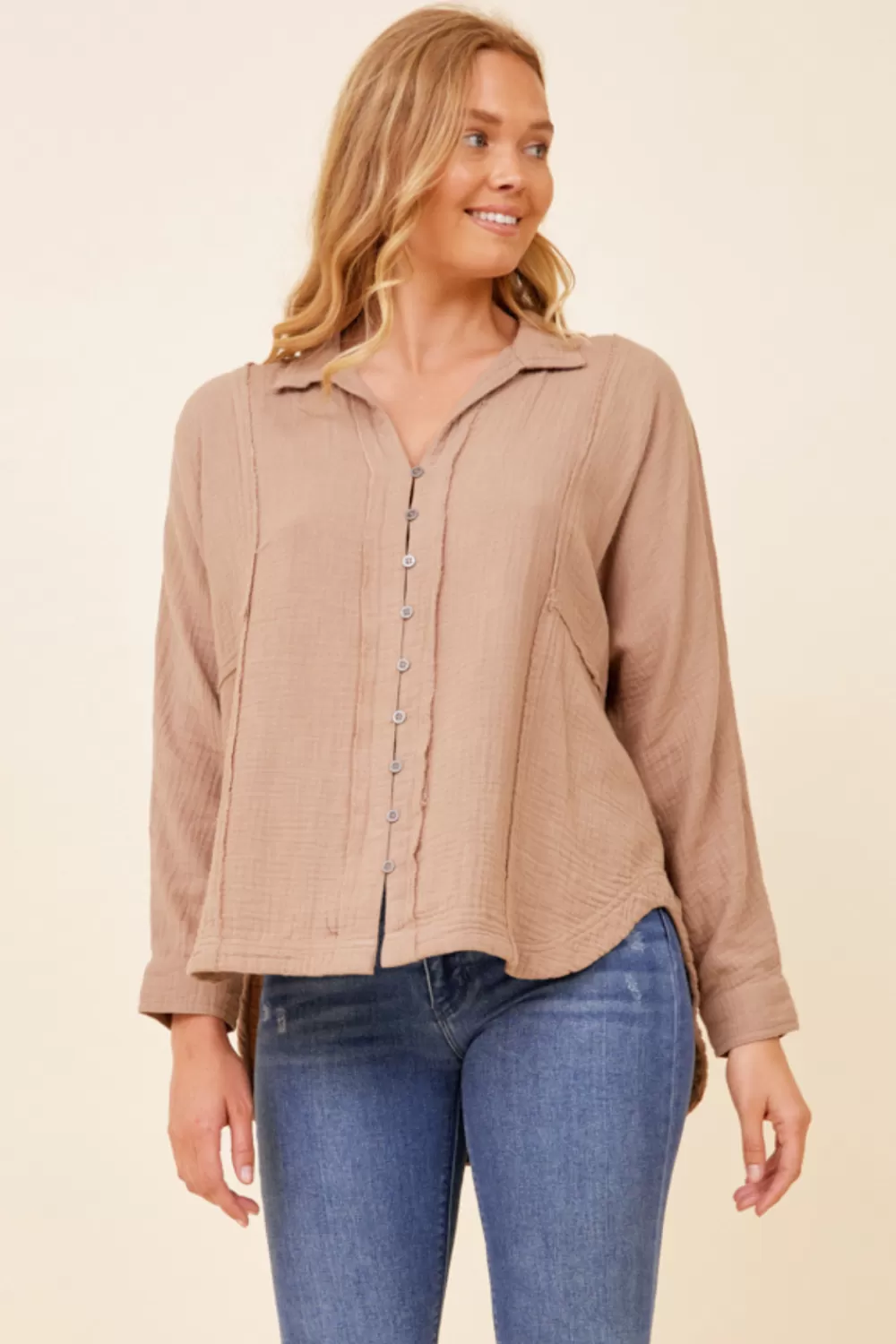 Vintage Havana Light Taupe Gauze Button Down