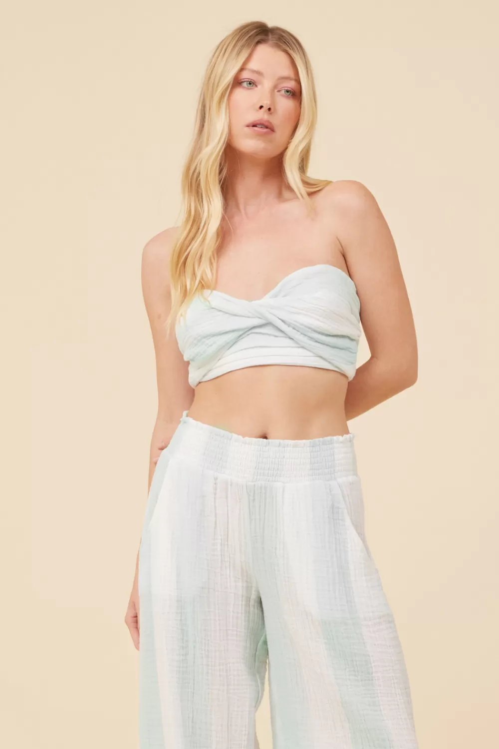 Vintage Havana Mint & White Cabana Stripe Gauze Bandeau Crop Top
