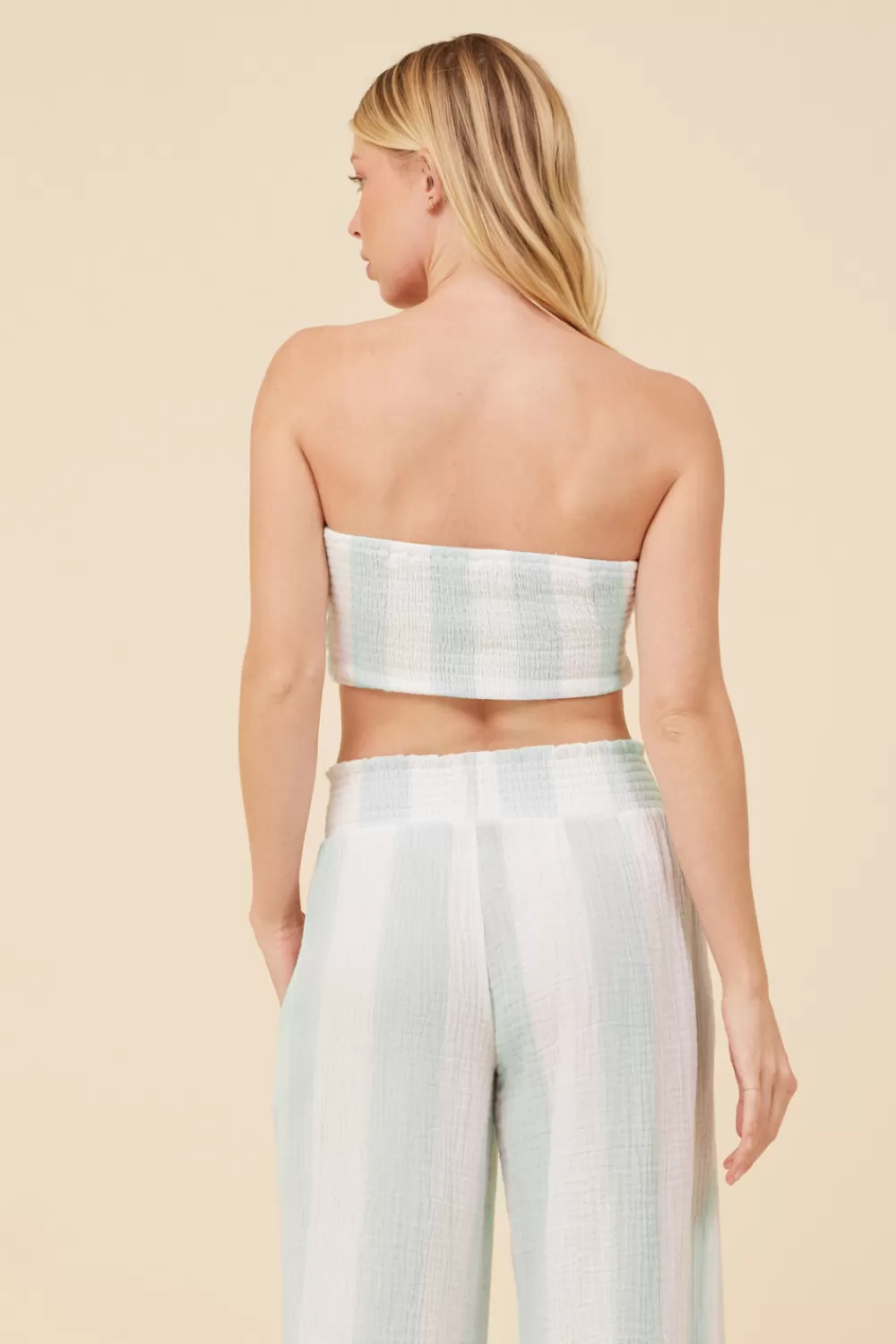 Vintage Havana Mint & White Cabana Stripe Gauze Bandeau Crop Top