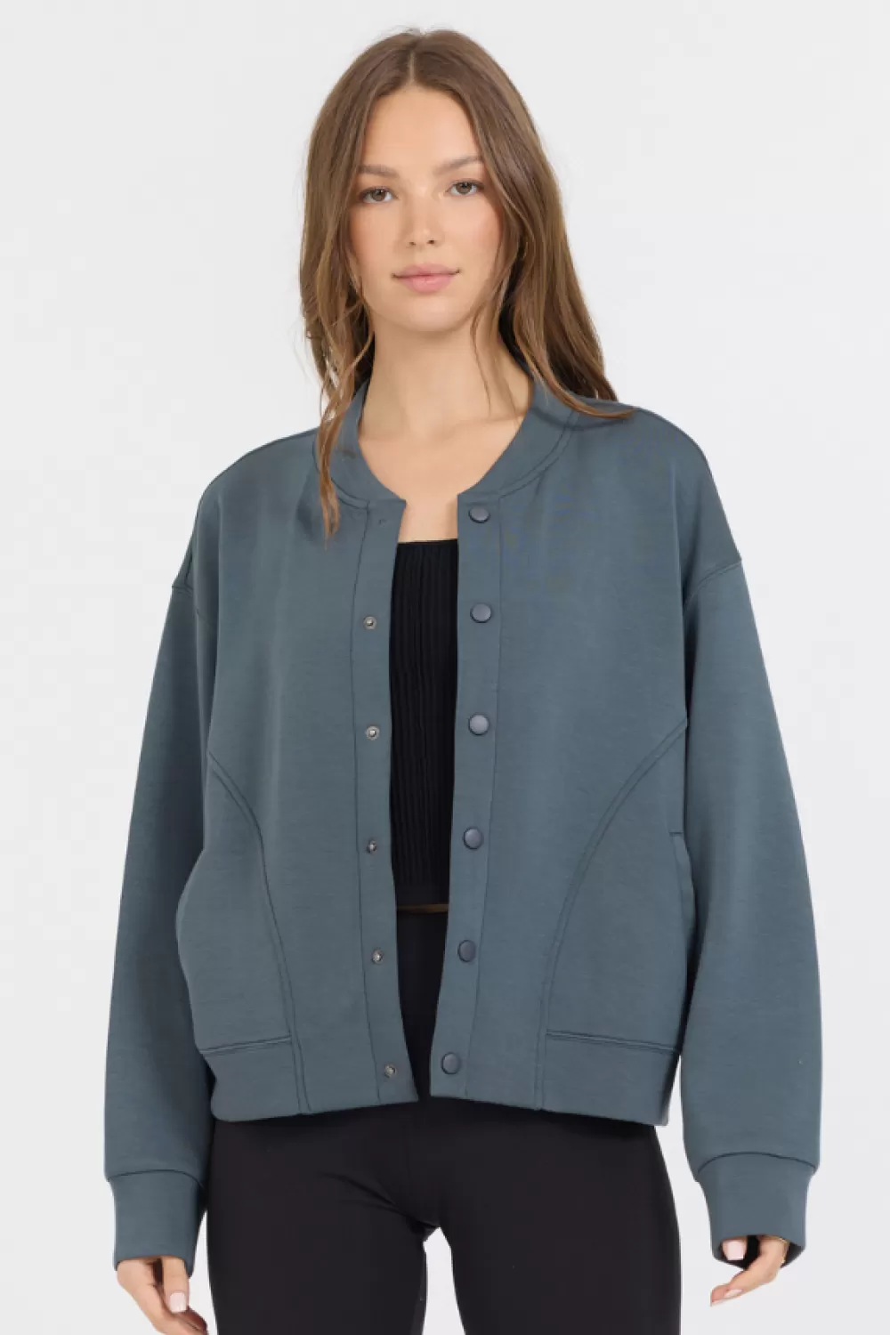 Vintage Havana Mountain Grey Heavy Cloud Fleece Bomber Jacket