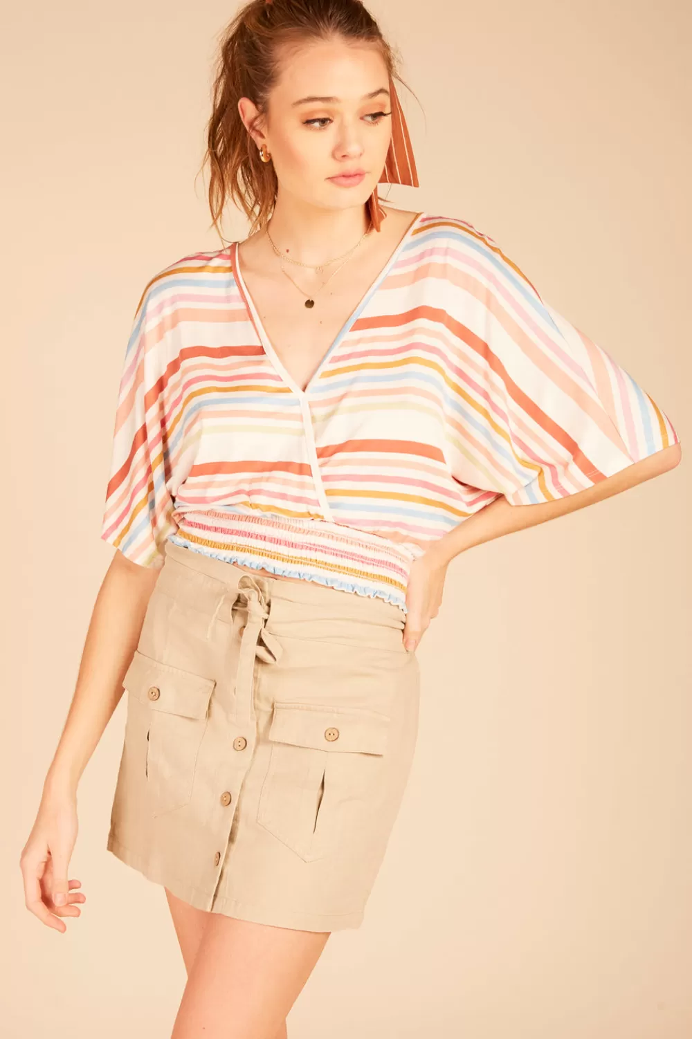 Vintage Havana Multi Striped Surplice Top