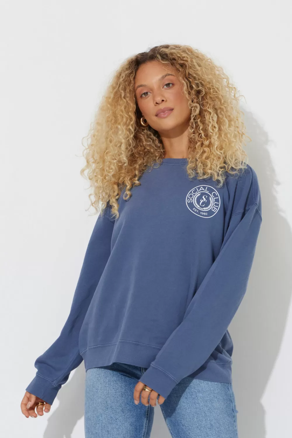 Vintage Havana Navy "Social Club" Pigment Dyed Crewneck