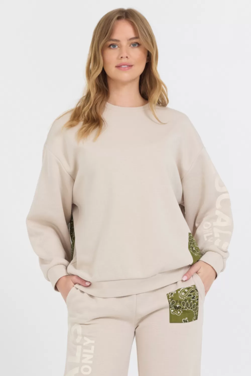 Vintage Havana Neutral Taupe/ Olive/ Tan Bandana Patch Crewneck