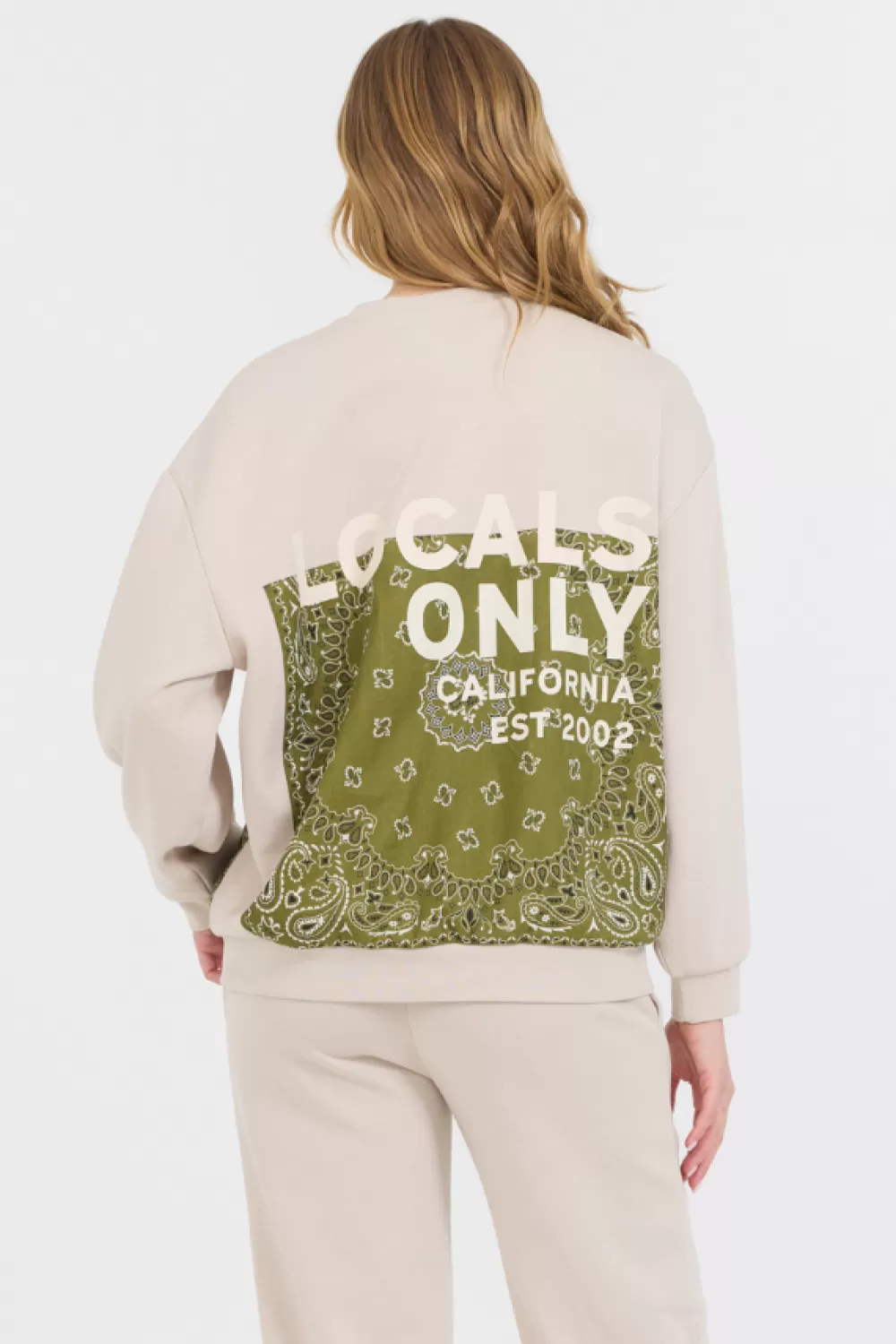 Vintage Havana Neutral Taupe/ Olive/ Tan Bandana Patch Crewneck