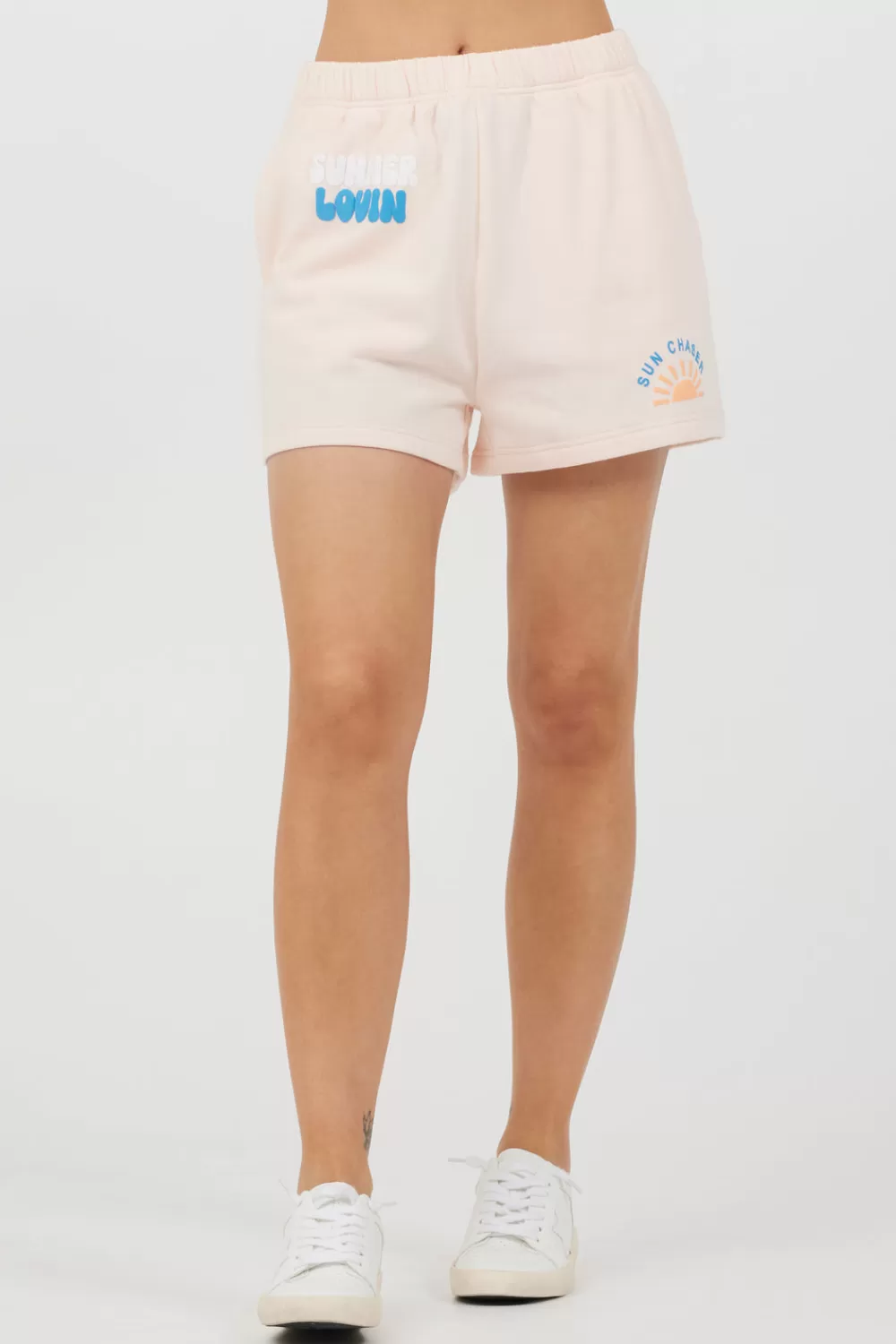 Vintage Havana Peach Parfait W/ Multi Puff "Sunchaser" Surf Wash Shorts