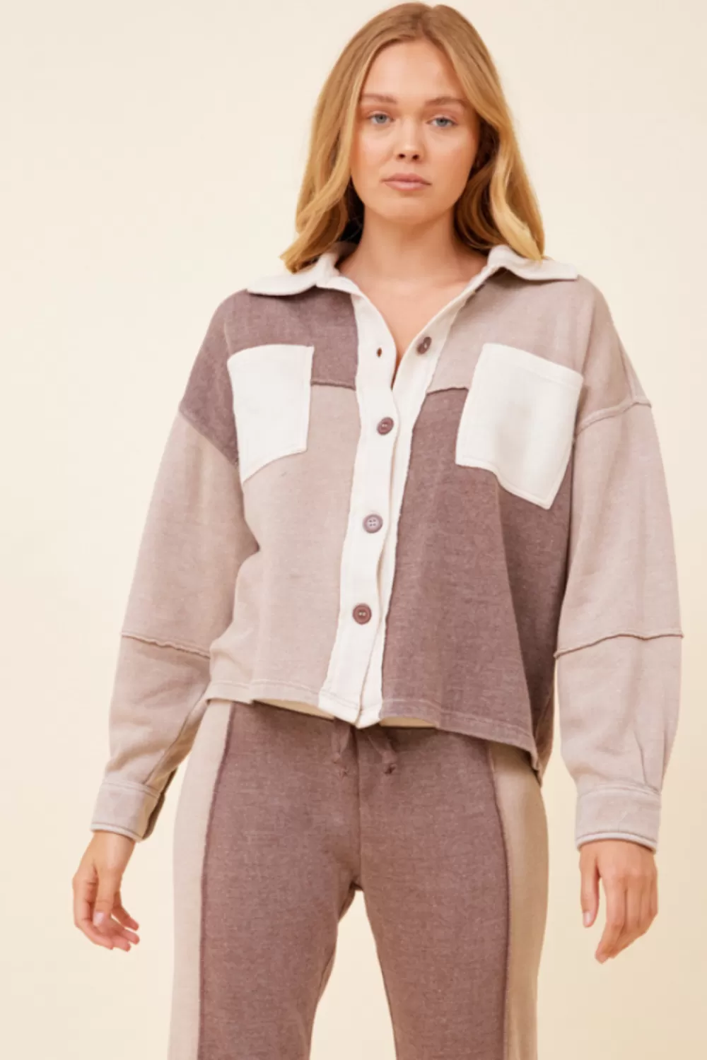 Vintage Havana Pearl/Warm Taupe/Cocoa Brown Burnout Colorblock Shacket