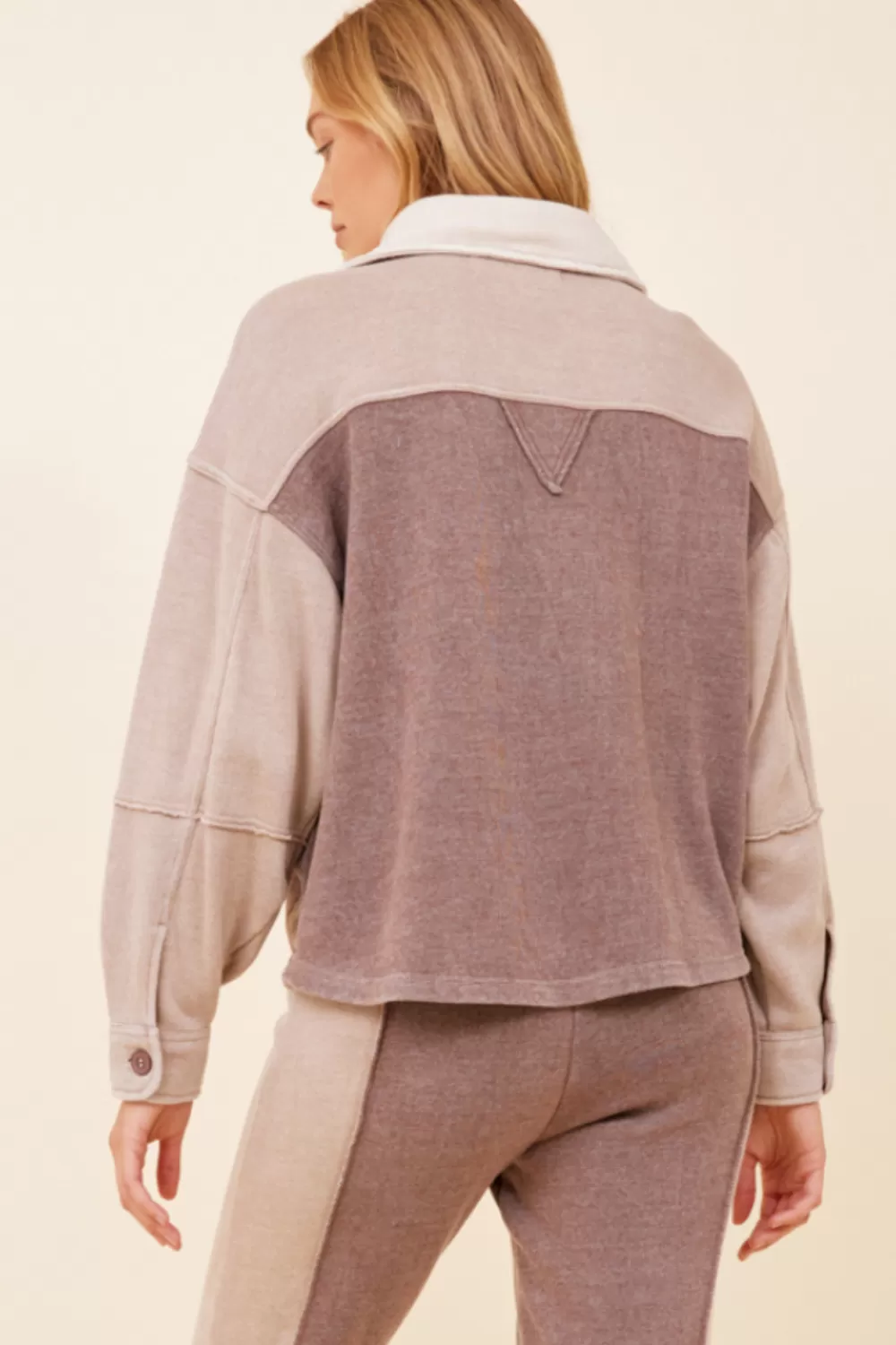 Vintage Havana Pearl/Warm Taupe/Cocoa Brown Burnout Colorblock Shacket