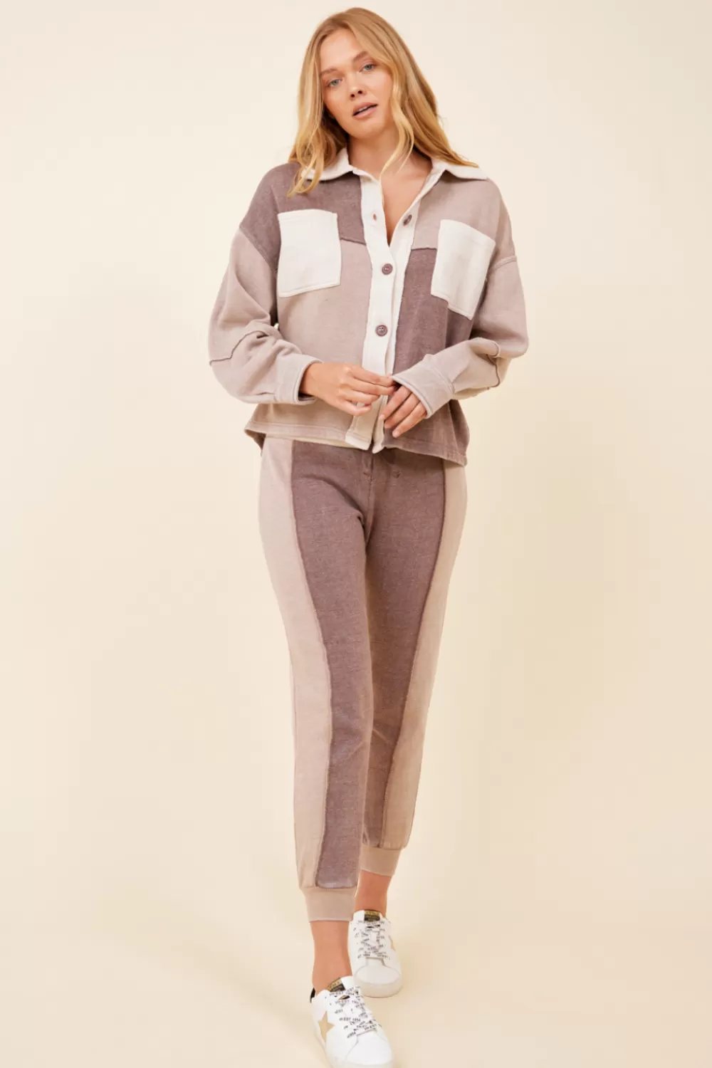 Vintage Havana Pearl/Warm Taupe/Cocoa Brown Burnout Colorblock Shacket