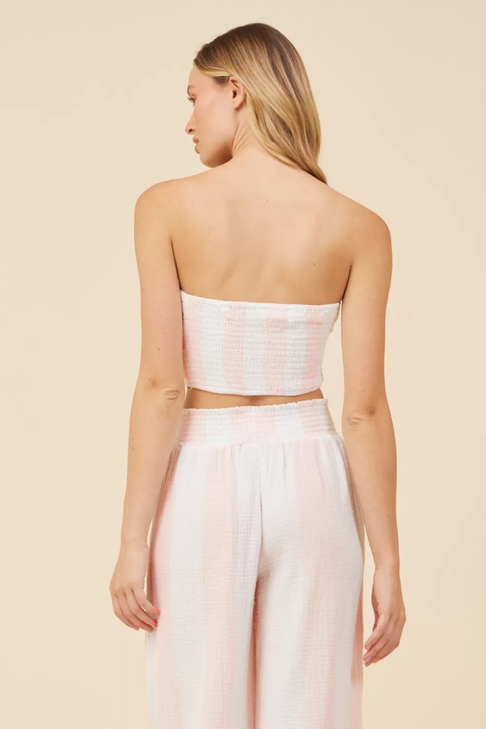 Vintage Havana Pink & White Cabana Stripe Gauze Bandeau Crop Top