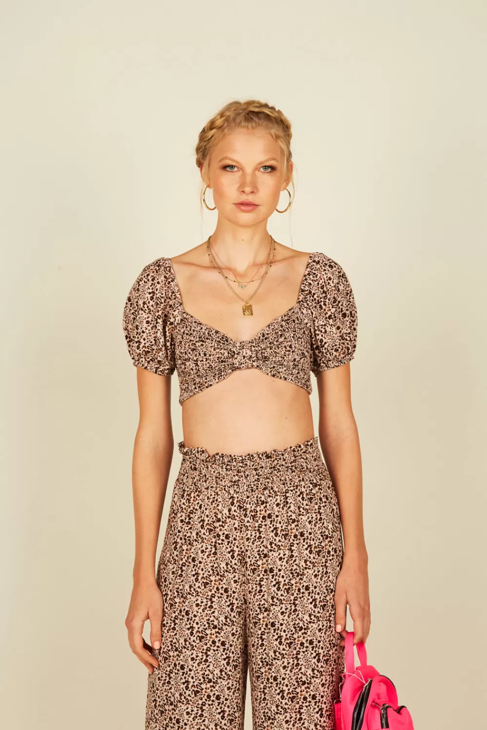 Vintage Havana Pink Mini Leopard Crop Top