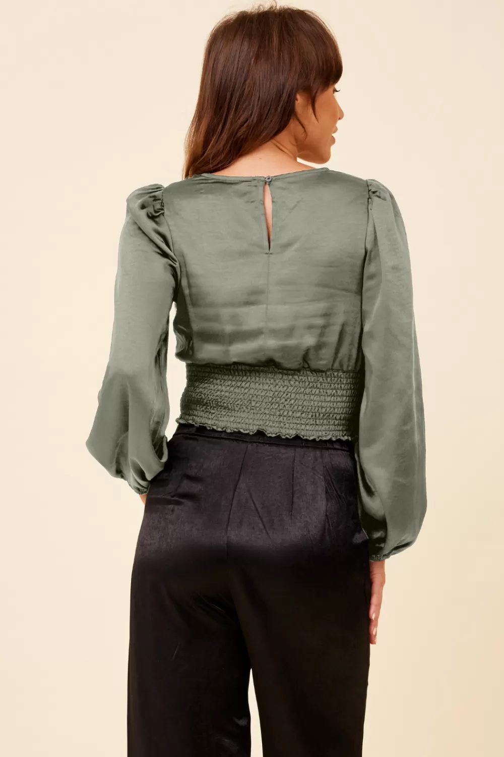 Vintage Havana Silver Pine Heavy Satin Criss Cross Blouse