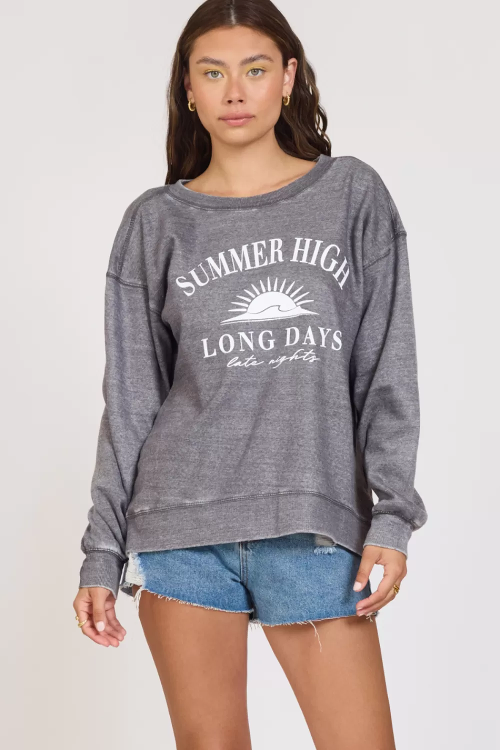 Vintage Havana Summer High Steel Grey Burnout Fleece Crewneck