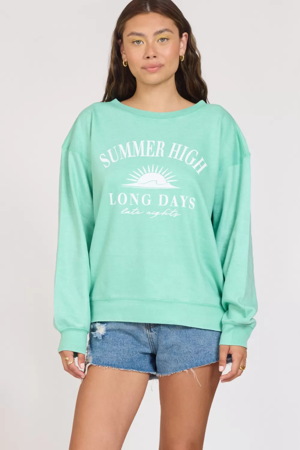 Vintage Havana Summer High Surf Green Burnout Fleece Crewneck