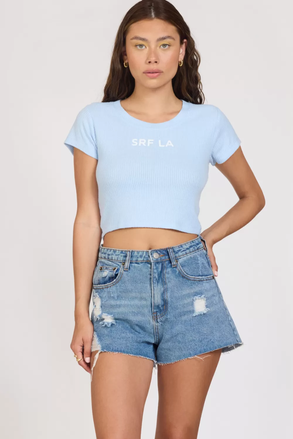 Vintage Havana Surf LA Surfside Blue Rib Hacci Cropped Tee