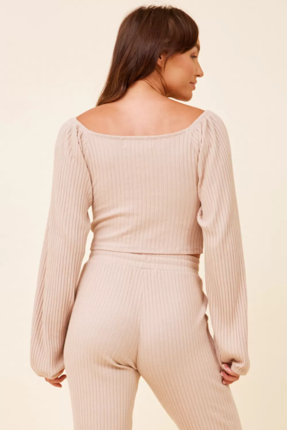 Vintage Havana Taupe Double Twist Ribbed Long Sleeve Top