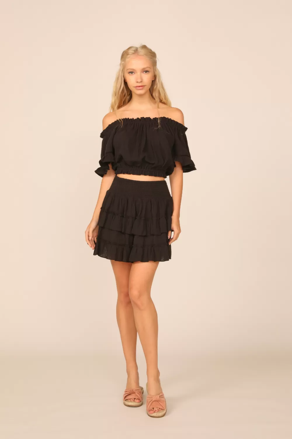 Vintage Havana VH X OD - Black Gauze Off The Shoulder Bell Sleeve Top
