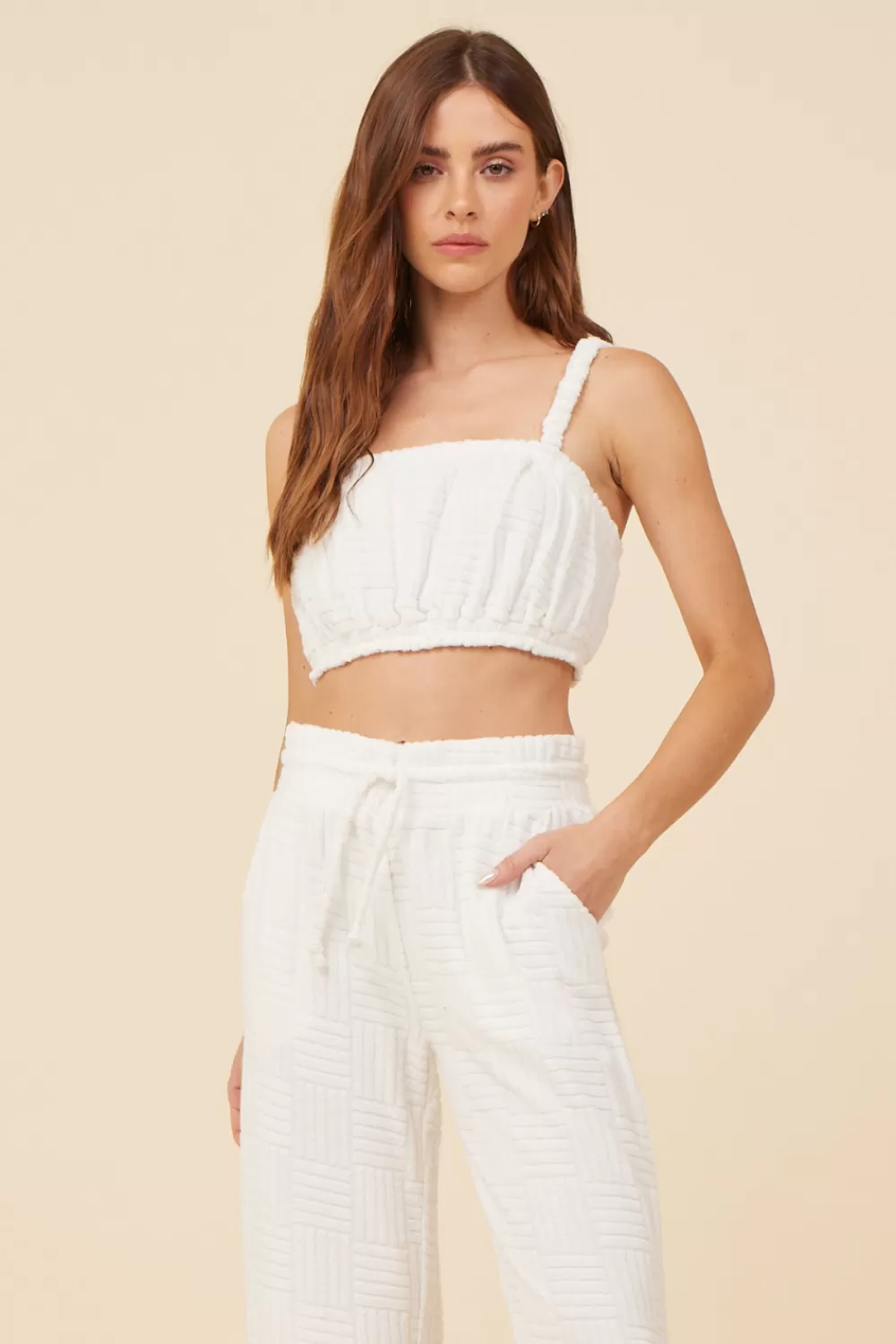 Vintage Havana Warm White Corded Terry Cropped Tank