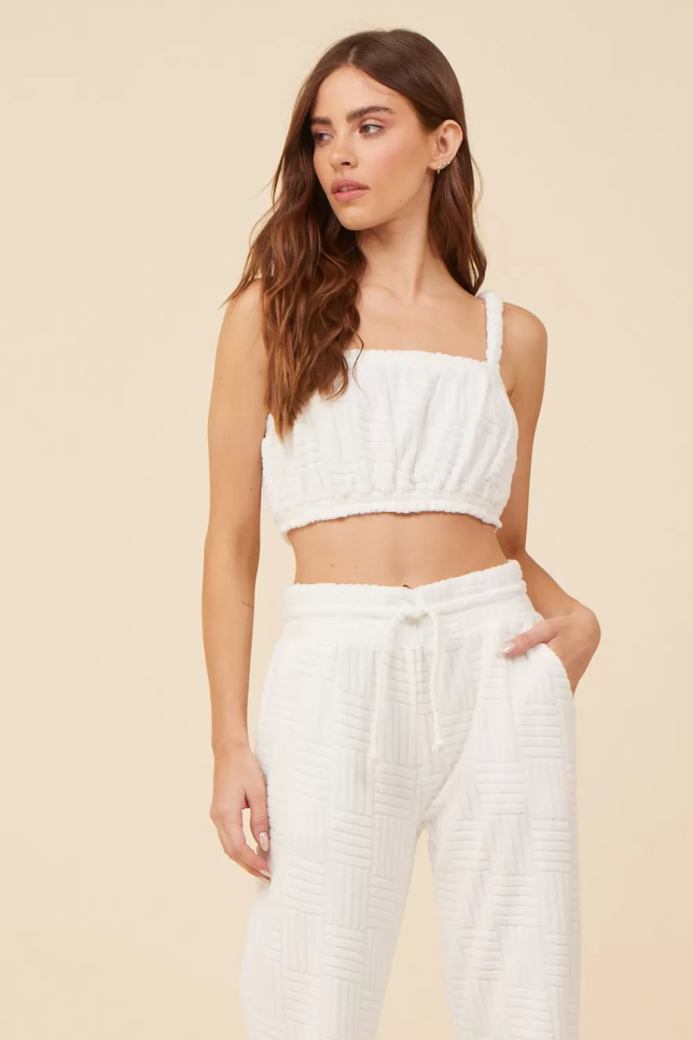 Vintage Havana Warm White Corded Terry Cropped Tank